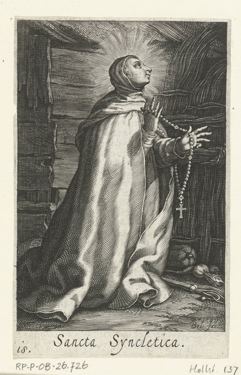 Alexandriai Szent Szinkletika remeteként Sancta Syncletica (cím az objektumon) Remeték (sorozat címe) Sacra Eremus Ascetriarum (sorozat címe) alkotó: Boëtius Adamsz. Bolswert