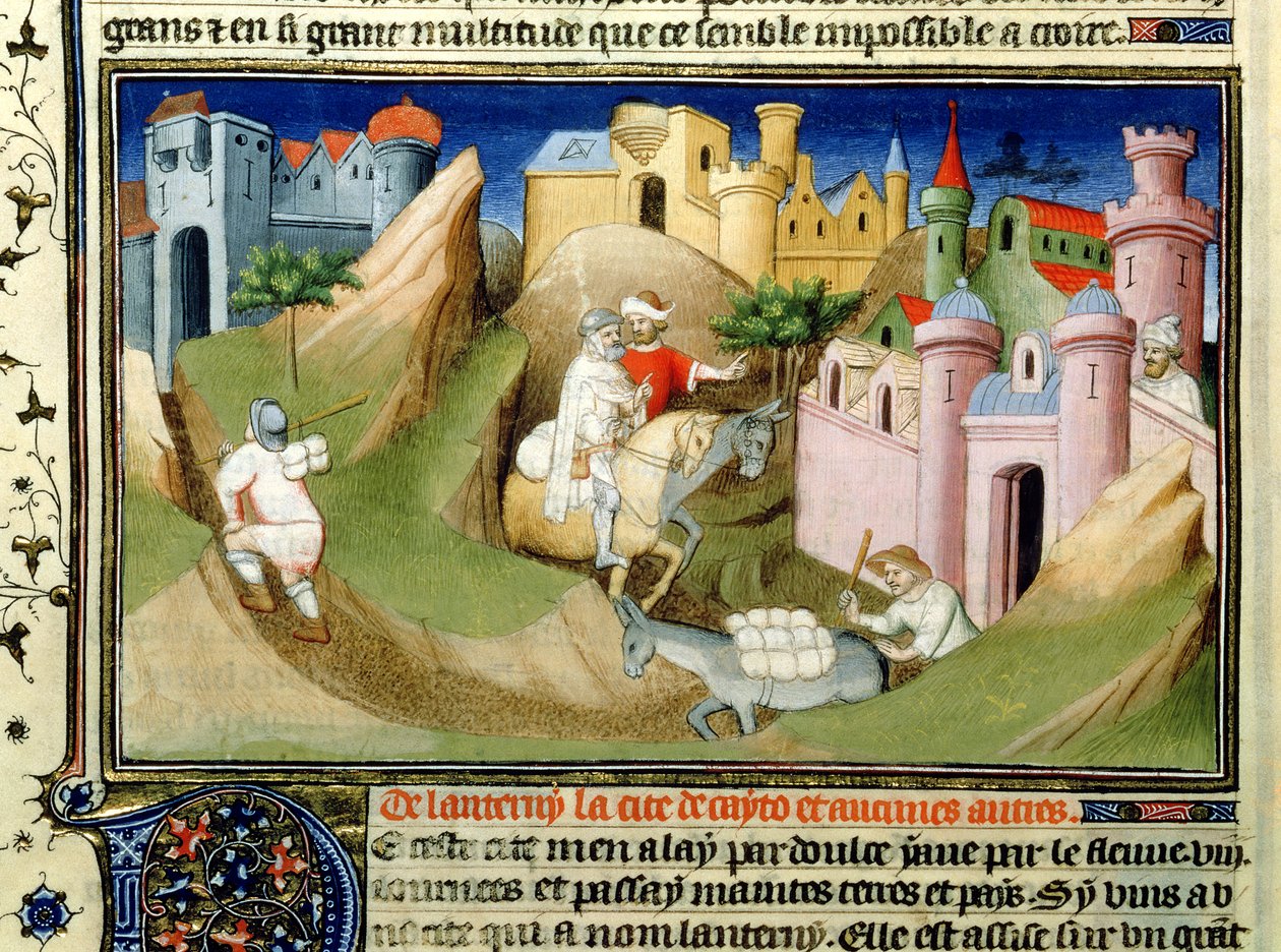 Ms Fr 2810 f.110v, Utazók Pekingen kívül Odorico de Pordenone társaságában, a „Világcsodák könyvéből”, 1410–1212 körül (tempera pergamen) alkotó: Boucicaut Master