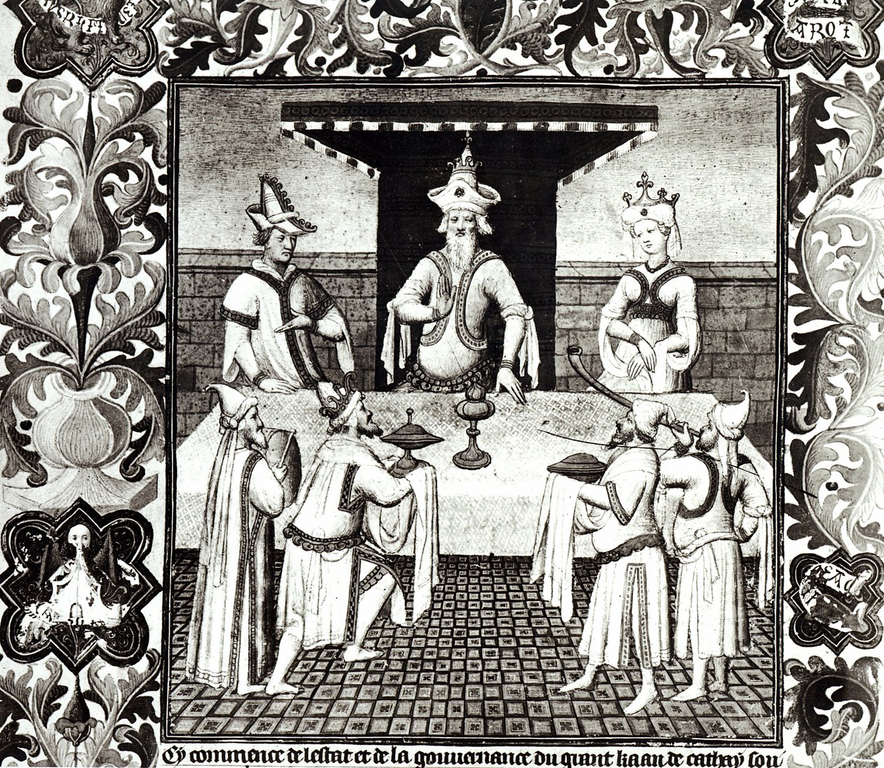 Ms Fr 2810 f.136v, A nagy kán lakomája, a „Világcsodák könyve” c. 1410-1212 (tempera on vellum) (lásd még: 167306) alkotó: Boucicaut Master