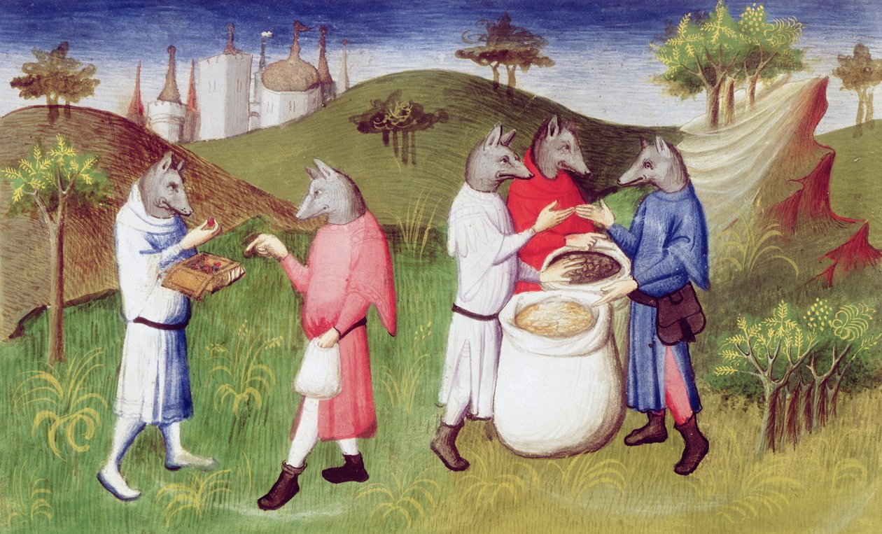 Ms Fr 2810 f.76v, Farkasfejű nép az Andamán-szigeteken az Indiai-óceánon, a „Le Livre des Merveilles”-ből, 1410–1212 körül (tempera pergamen) alkotó: Boucicaut Master