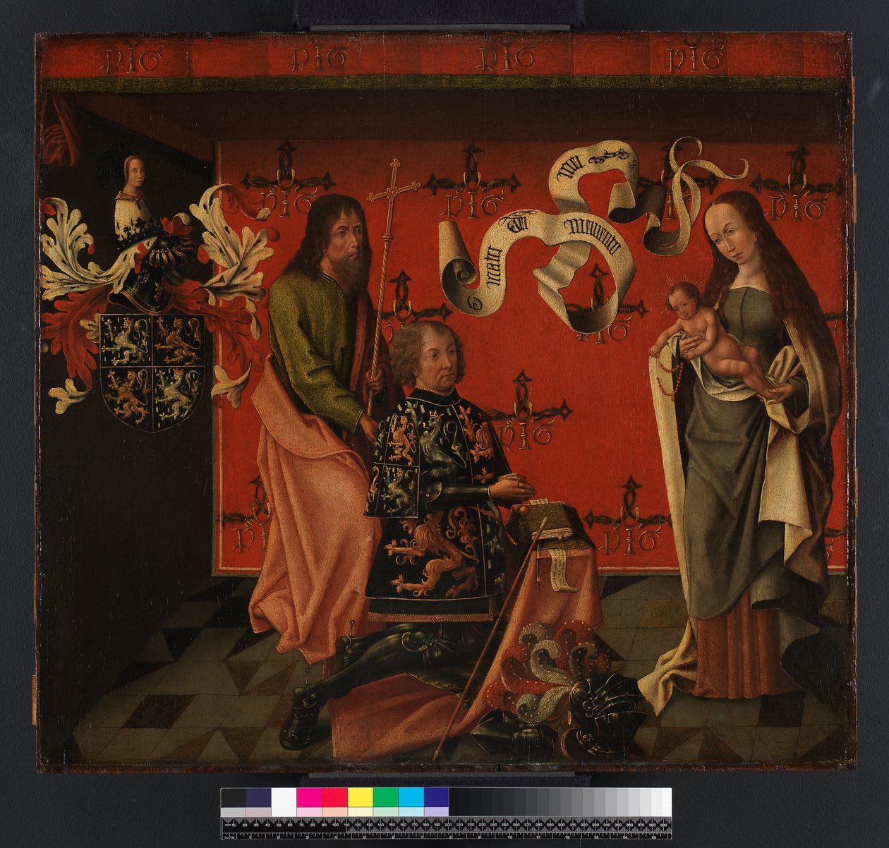 Fülöp Hinckaert lovag és Szent Fülöp apostol portréja a Szűz és a Gyermek előtt, 1494-1505 alkotó: Brabant School