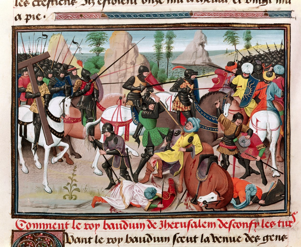 Ms 5089-90 A csata I. Balduin király (kb. 1058-1118) és a törökök között, David Aubert Chroniques des empireurs-éből, 1462 alkotó: Brabant School
