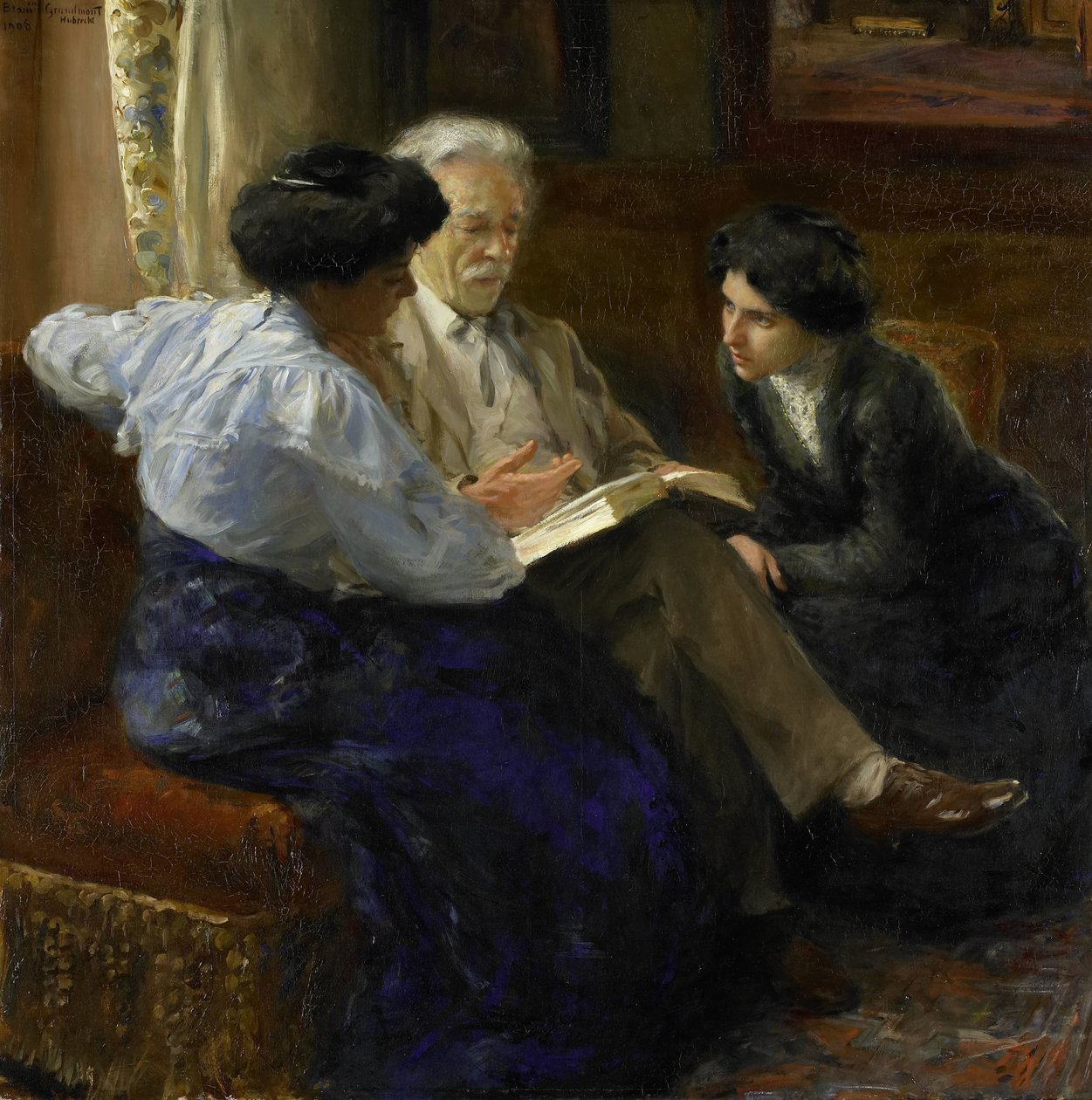 Alphons Marie Antoine Joseph Grandmont (1837-1909), a művész második férje, két olasz lányt tanít alkotó: Bramine Hubrecht