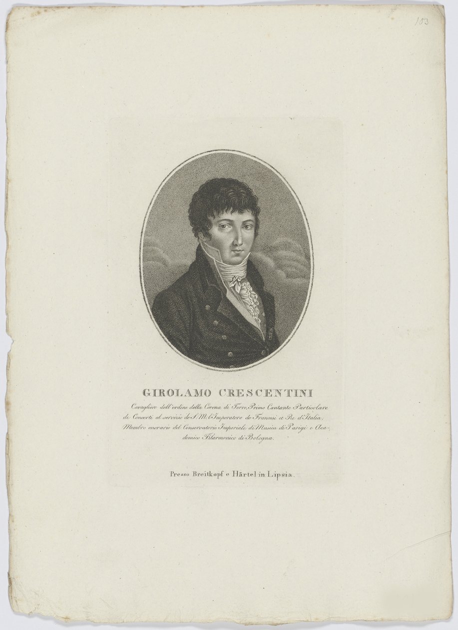 Girolamo Crescentini portréja 1762-1846, 1800 után. alkotó: Breitkopf and Härtel