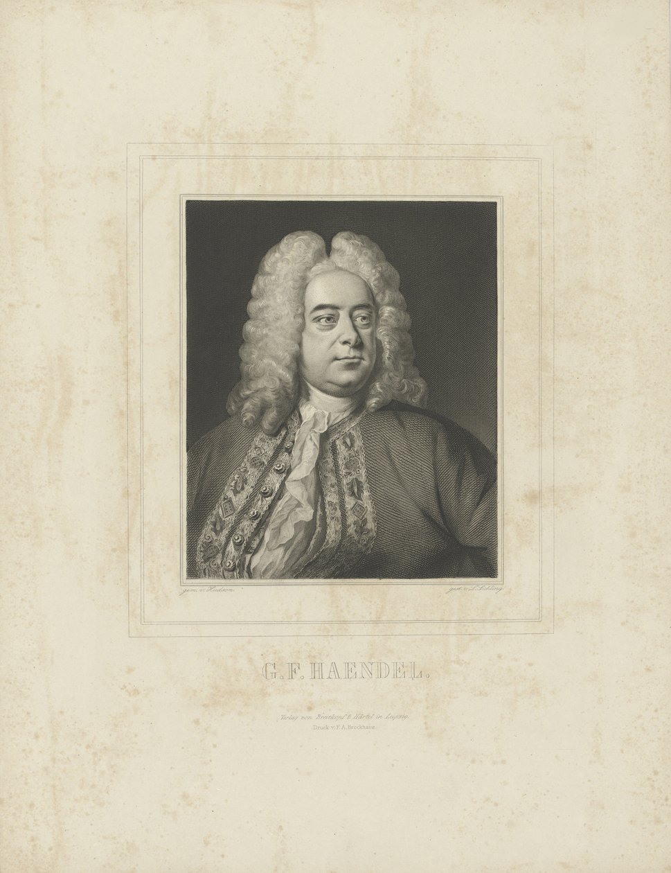 Georg Friedrich Haendel zeneszerző portréja 1685-1759, c. 1840. alkotó: Breitkopf and Härtel