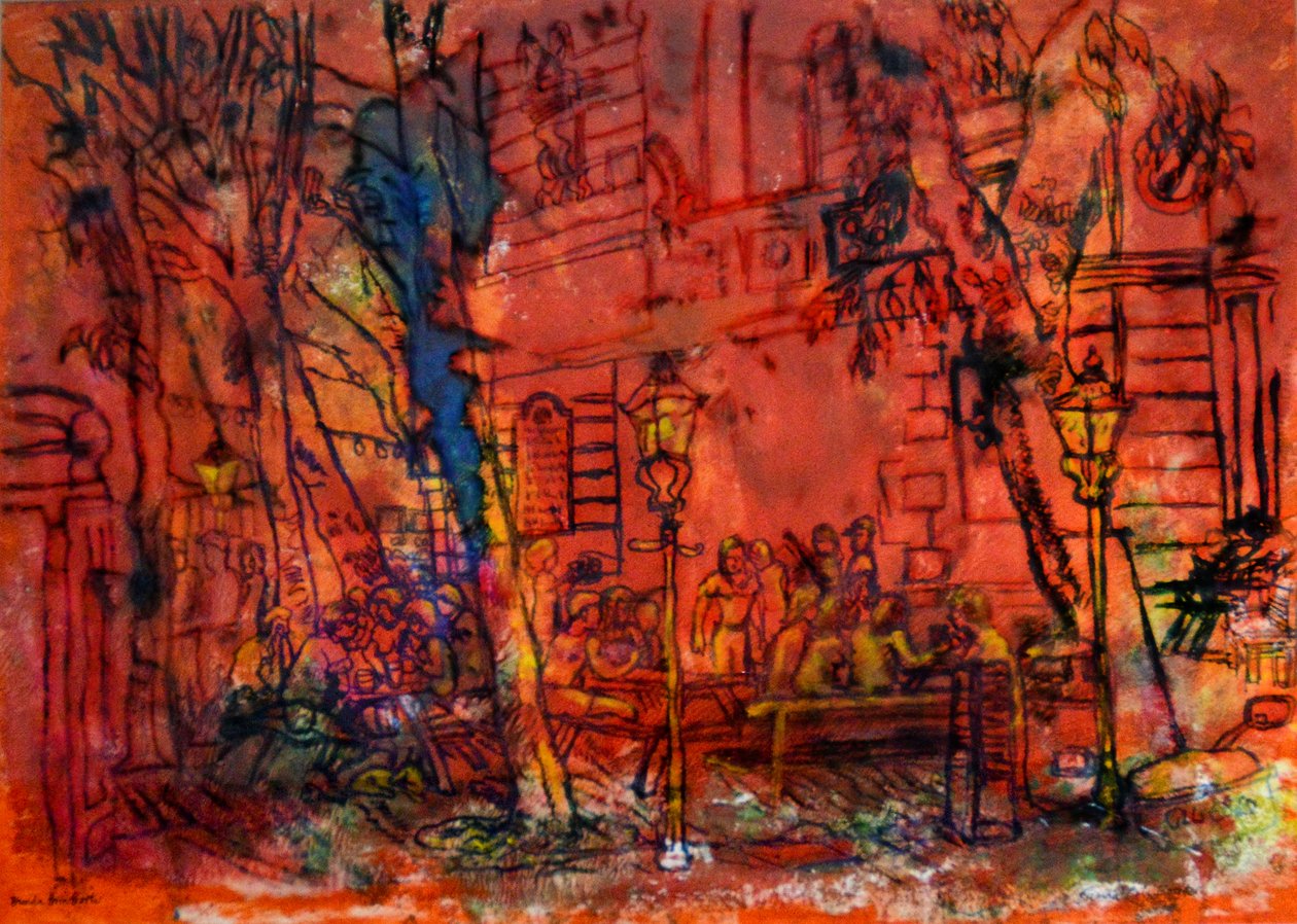 A Régi Tavernában (olaj monoprint) alkotó: Brenda Brin Booker