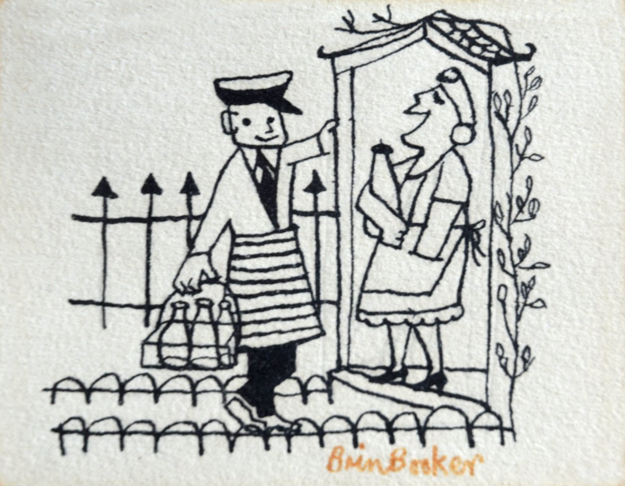 The Milkman (toll és tinta kézzel készített papíron) alkotó: Brenda Brin Booker