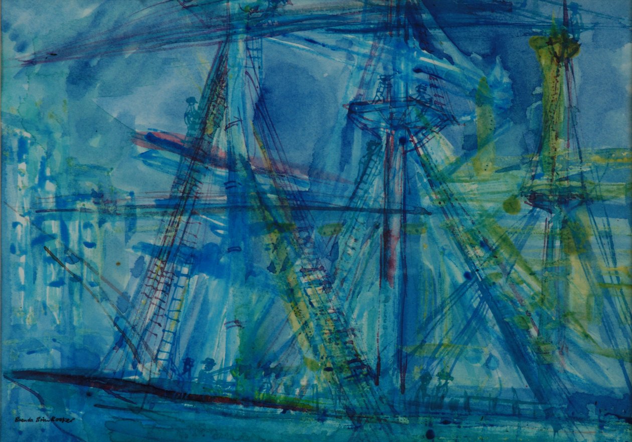 Blue Schooner (toll és tinta wc-vel papíron) alkotó: Brenda Brin Booker