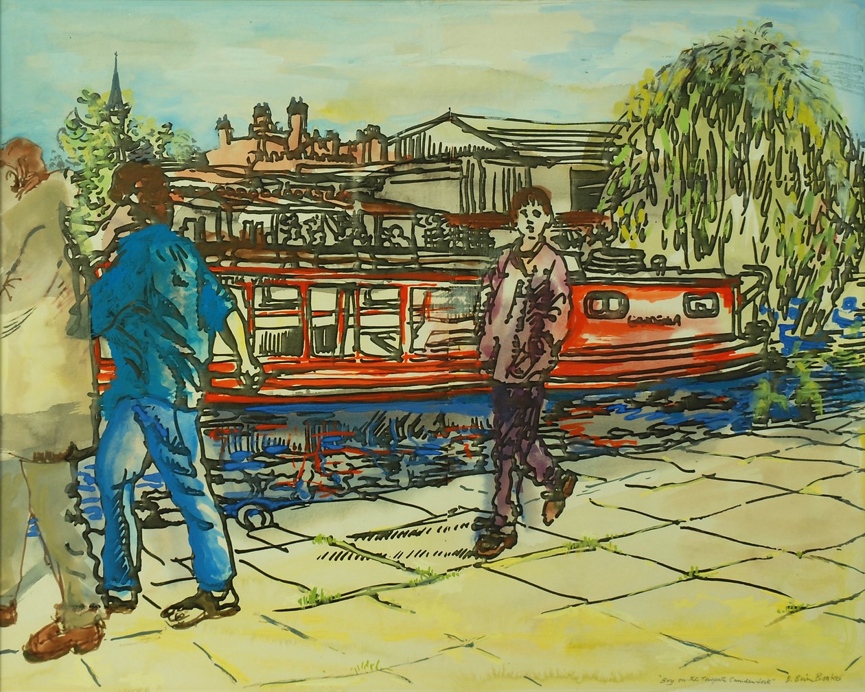 Fiúk a vontatóúton, Camden Lock (akvarell papíron) alkotó: Brenda Brin Booker