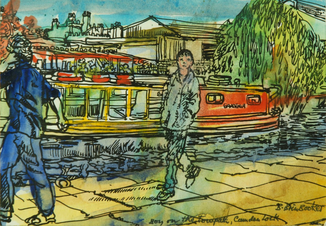 Fiúk a vontatóúton, Camden Lock (akvarell papíron) alkotó: Brenda Brin Booker