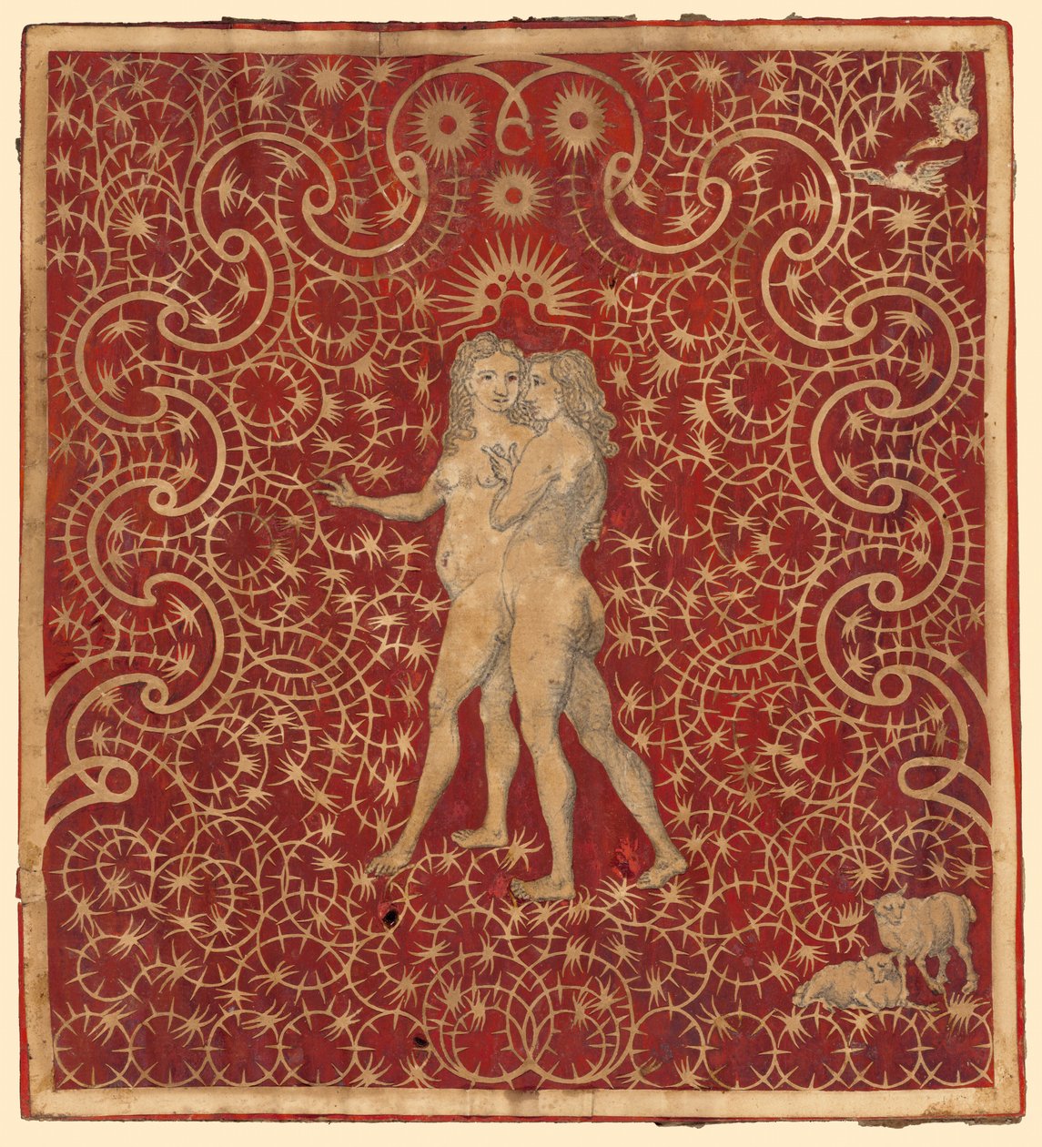 Ádám és Éva a kertben egy pár báránnyal és egy pár galambbal alkotó: British 18th Century