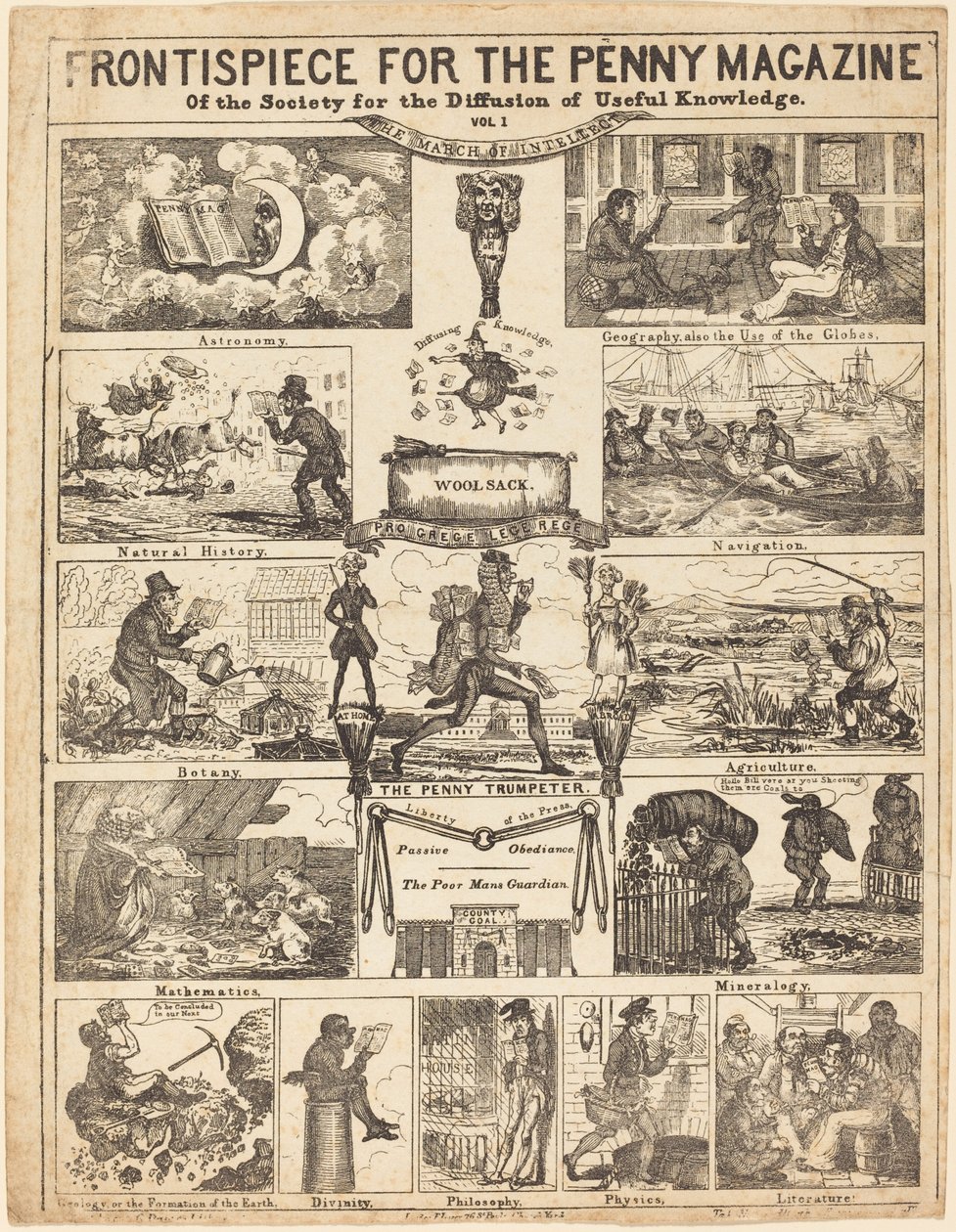 Frontispiece a Penny Magazine of the Society for the Diffusion of Knowledge of Knowledge számára: Vo alkotó: British 19th Century