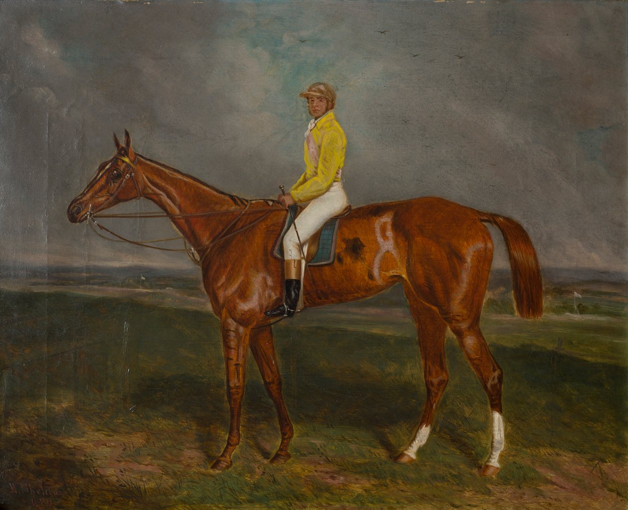 Gesztenye versenyló Jockeyval, 1860-90 körül (olaj, vászon) alkotó: British School