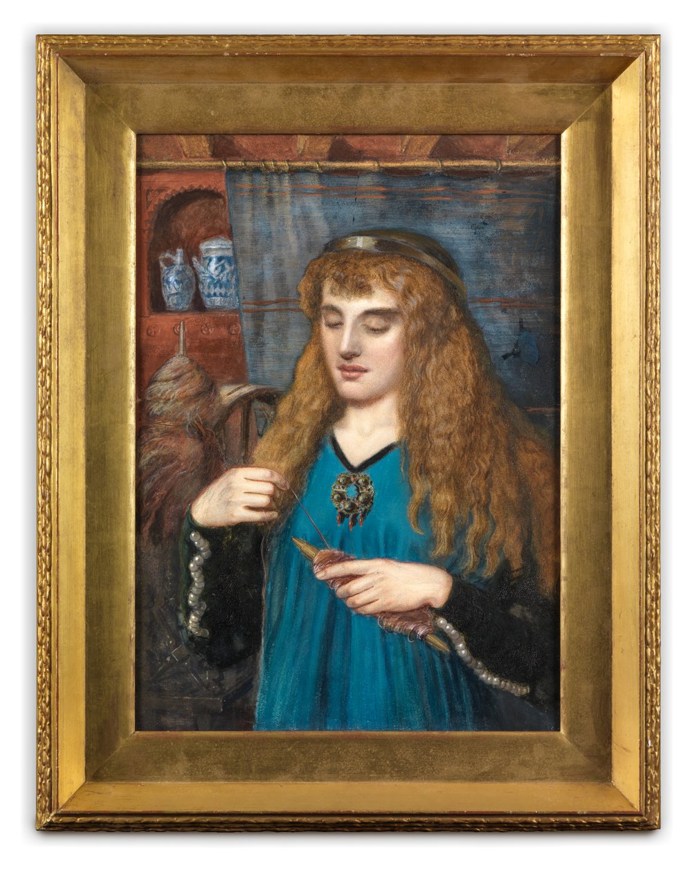 A Maiden Winding Wool, 1890 (Guache, akvarell és testfesték a kártyán) alkotó: British School