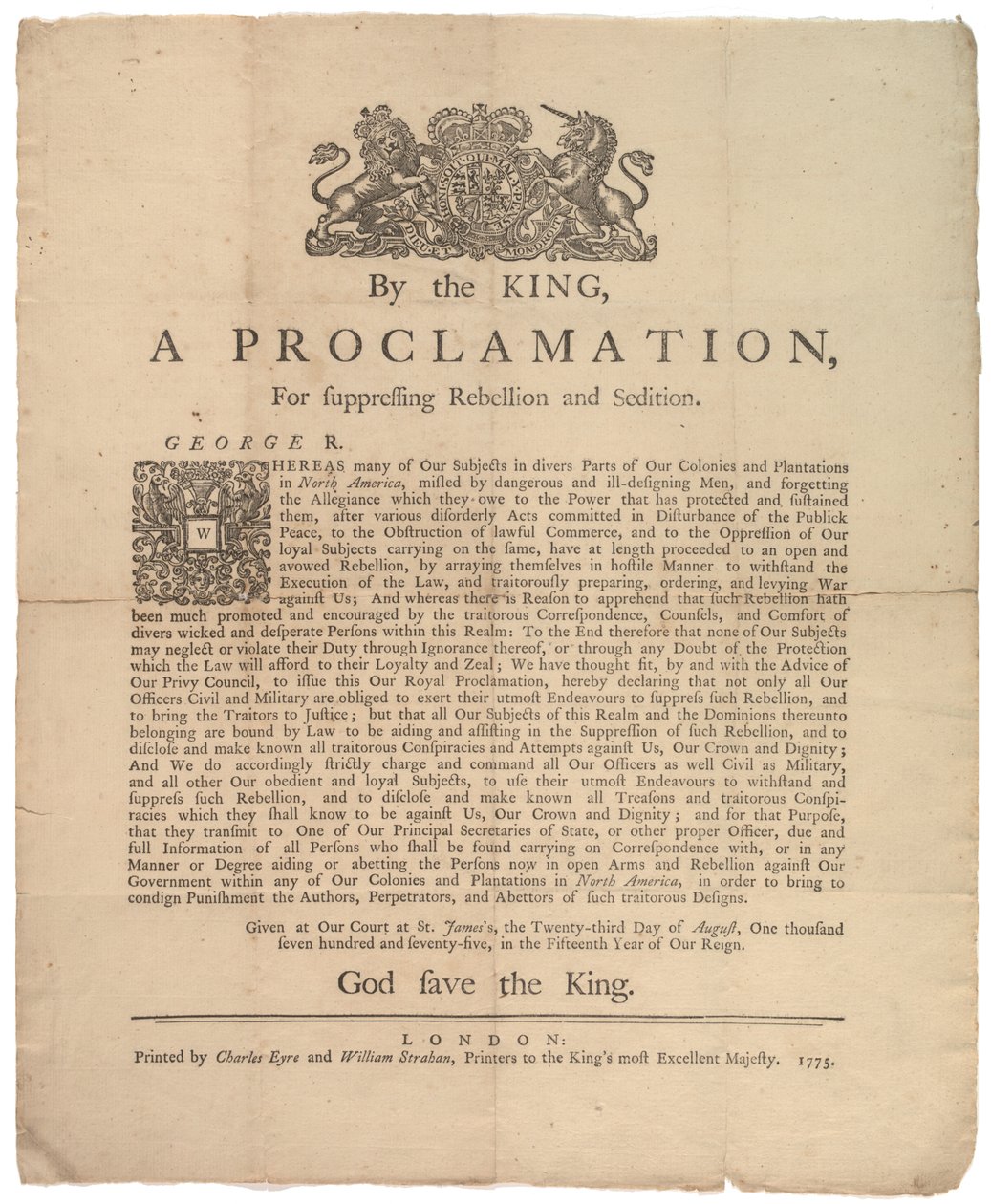 Kiáltvány a lázadás elnyomására..., 1775. augusztus 23 alkotó: British School