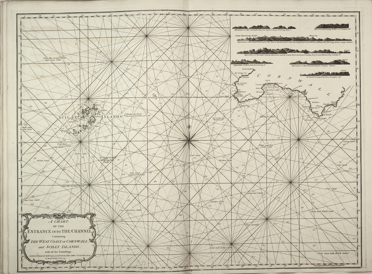 A La Manche csatorna bejáratának térképe, amely tartalmazza Cornwall és a Scilly-szigetek nyugati partvidékét, az összes beméréssel együtt alkotó: British School