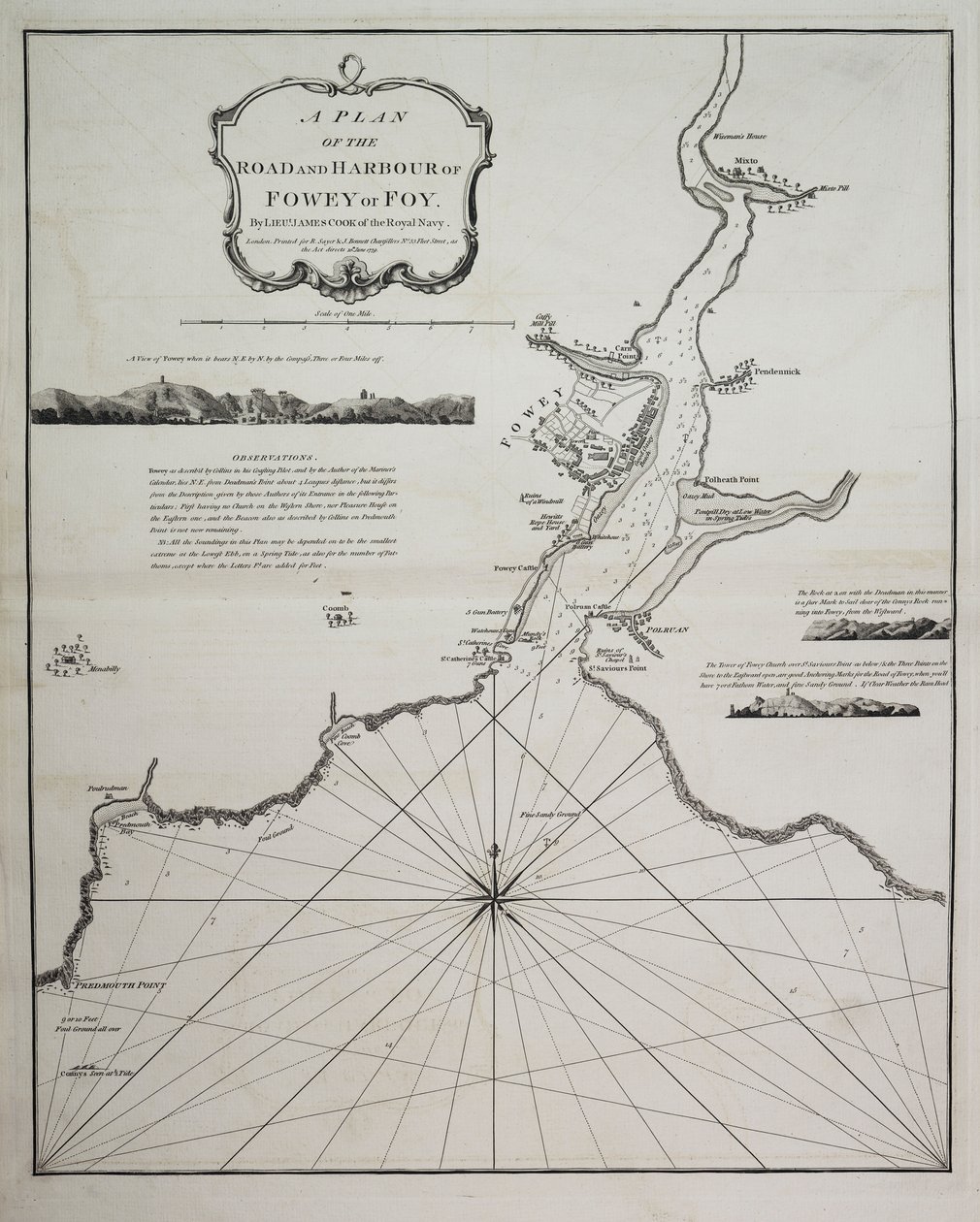 Fowey vagy Foy útjának és kikötőjének terve James Cook hadnagy, a Királyi Haditengerészet hadnagya által alkotó: British School