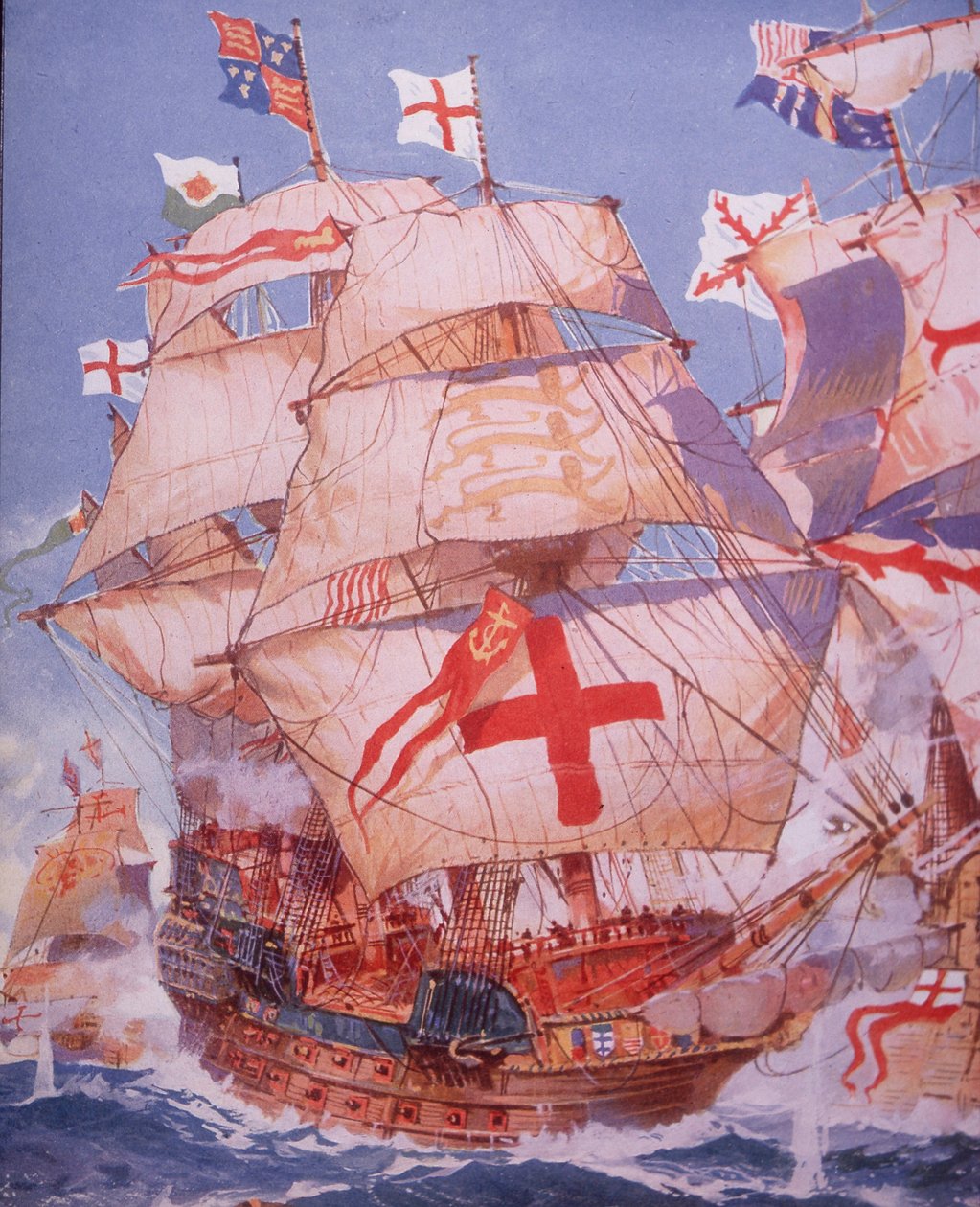 Ark Royal harcol a spanyol armadával 1588-ban (színes litó) alkotó: British School