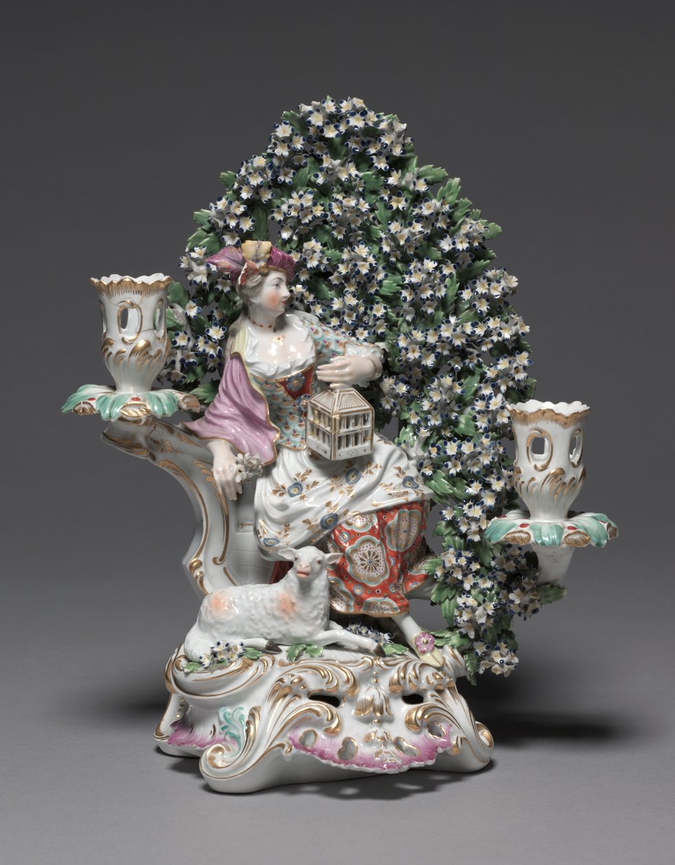 Kandeláber Shepherdess-szel, gyártó Derby Porcelain Factory alkotó: British School
