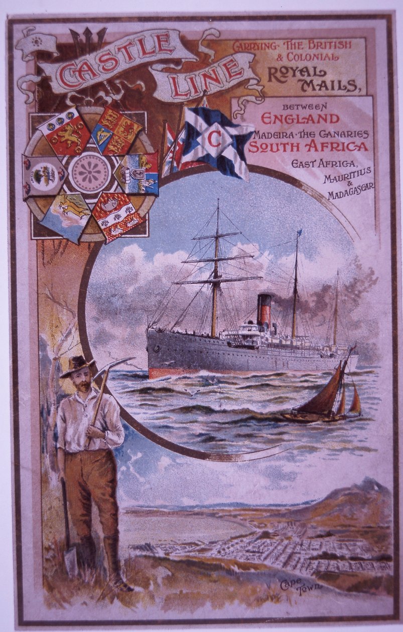 Castle Line füzet a Tantallon Castle 1898-ban Fokvárosból Londonba hajózó utasainak névsorával (színes litho) alkotó: British School