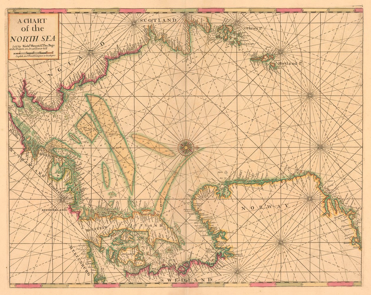 Az Északi-tenger térképe: Norvégia a Dover-szorosig, 1700 körül (színes metszet). alkotó: British School