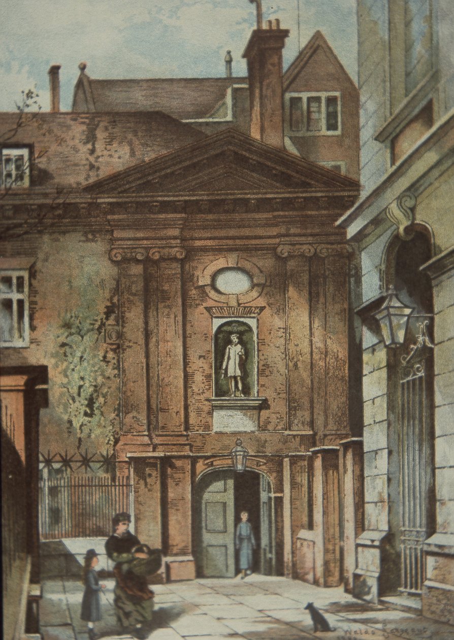 Krisztus árvák kórháza, Newgate Street, London, 1885 körül (színes litho) alkotó: British School