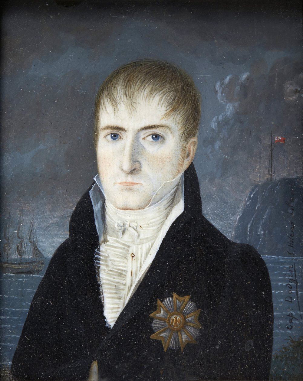 Császár Sainte-Helene szigetén - 1. Napóleon császár portréja meztelenül, fekete kabátban, a Becsületrendi Rend nagy sastábláját viselve - Bonaparte Napóleon portréja Szent Helena szigetén Dodgin kapitánytól (aktív alkotó: British School