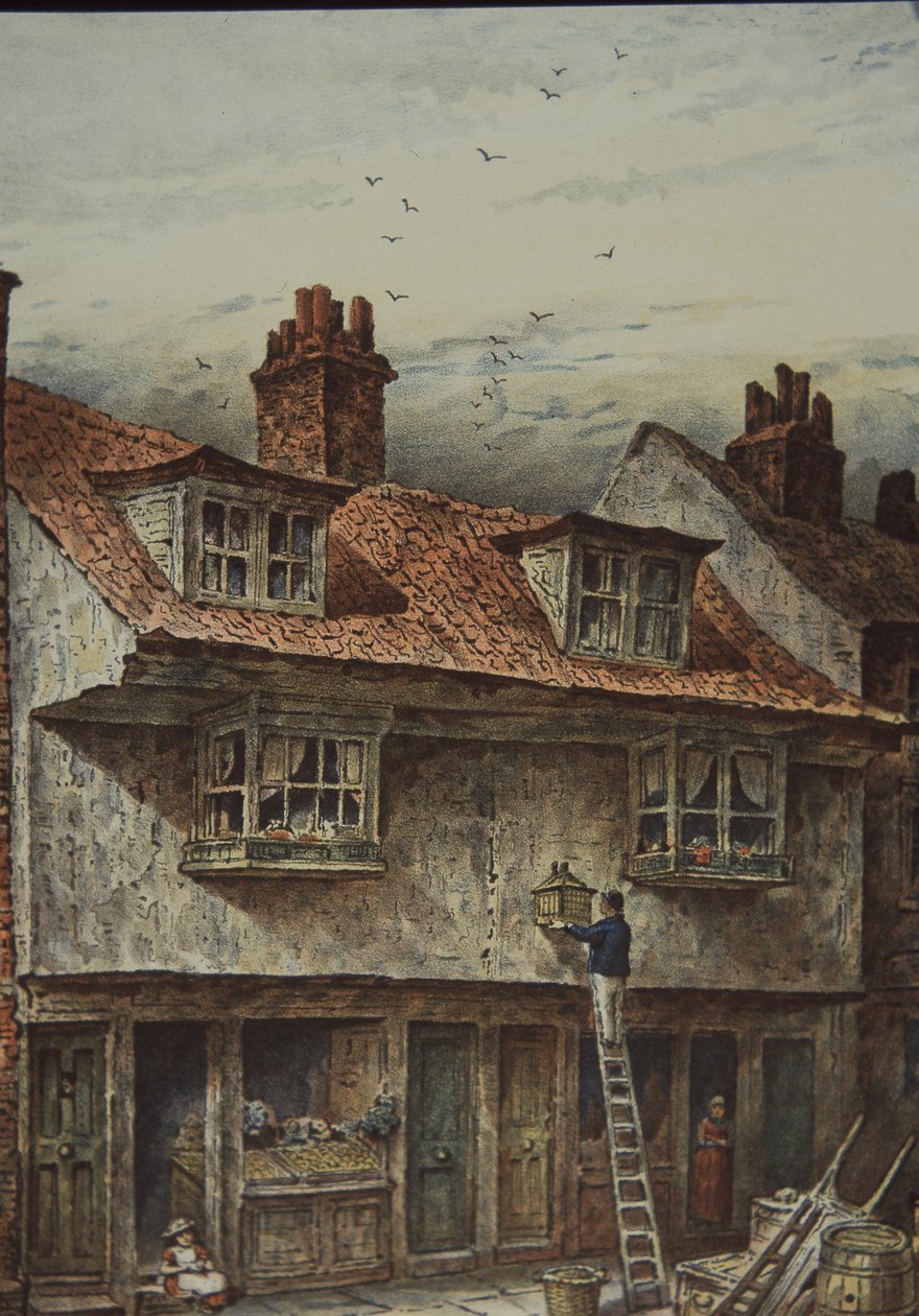 Házak a Saffron Hillen, Londonban, Holborn és Clerkenwell között, 1883 körül (színes litó) alkotó: British School
