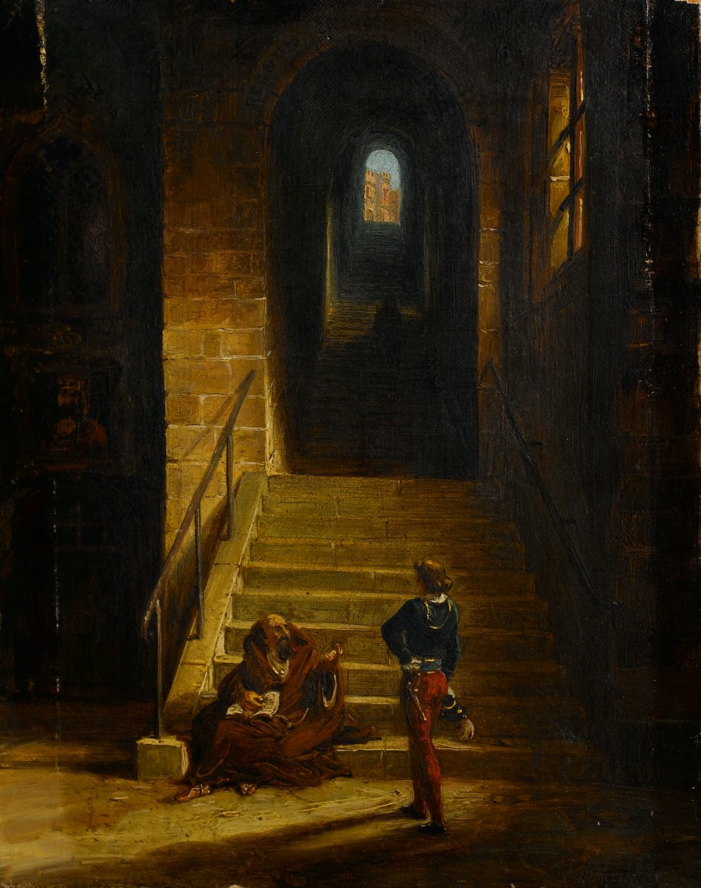 Kastély belseje, ülő szerzetessel, 1850 körül (olaj, vászon) alkotó: British School