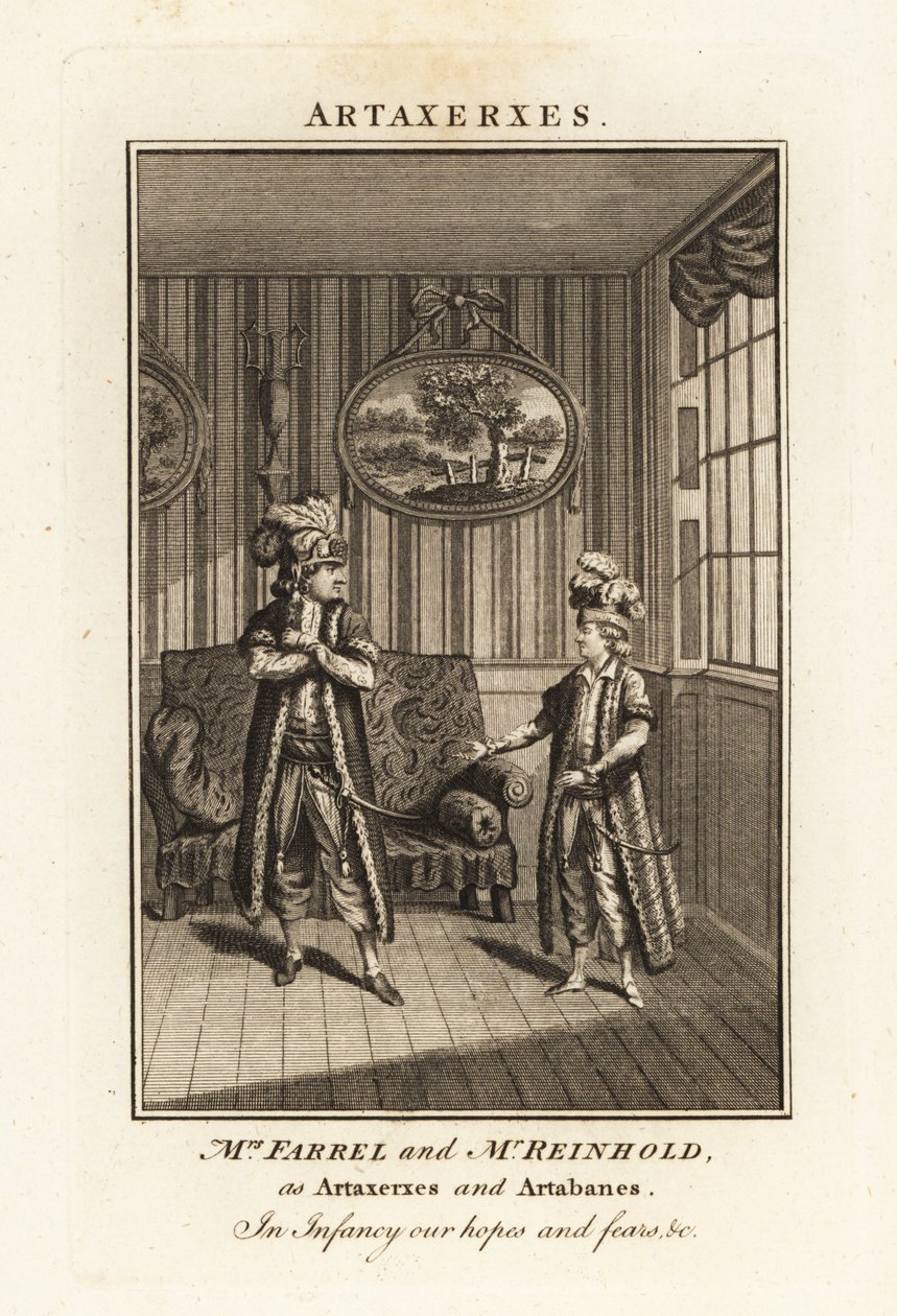 Margaret Farrel asszony és Charles Frederick Reinhold perzsa jelmezben, mint Artaxerxész és Artabanes Thomas Arne Artaxerxes című operájában alkotó: British School