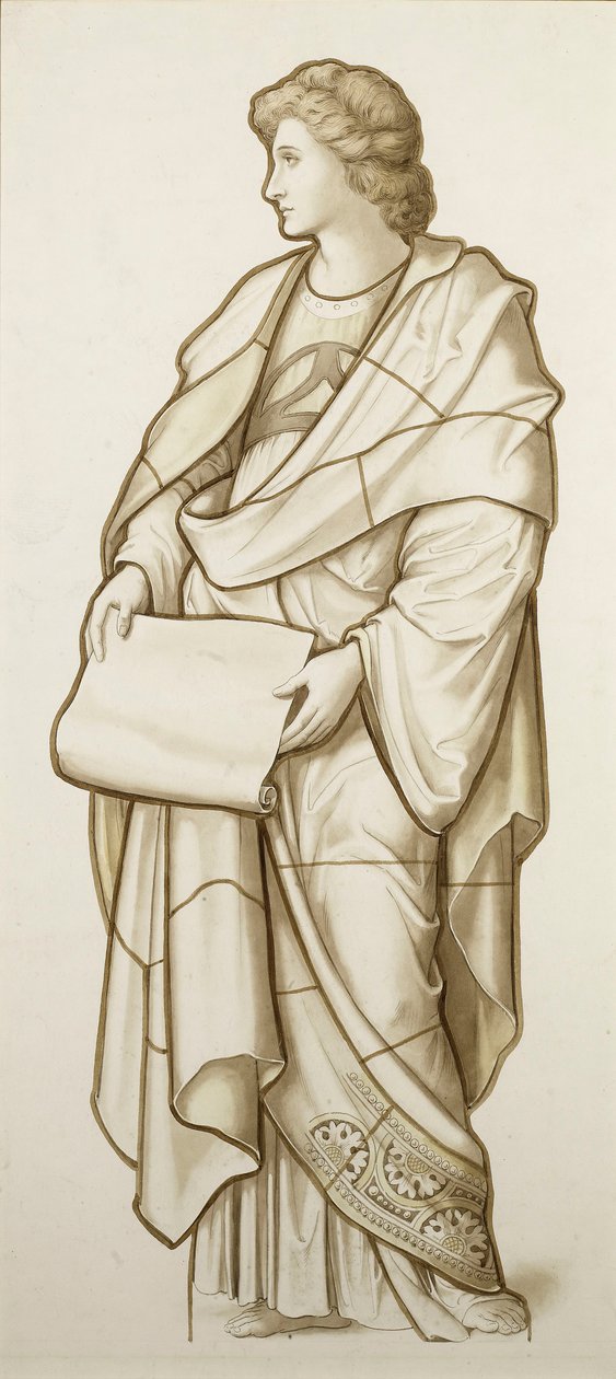 Az irodalom múzsája - Karikatúra ólomüveghez, 1890 körül (akvarell, papír) alkotó: British School