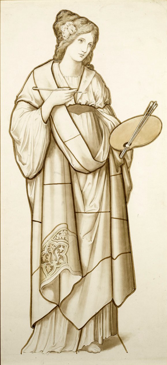 A festészet múzsája - Karikatúra ólomüveghez, 1890 körül (akvarell, papír) alkotó: British School