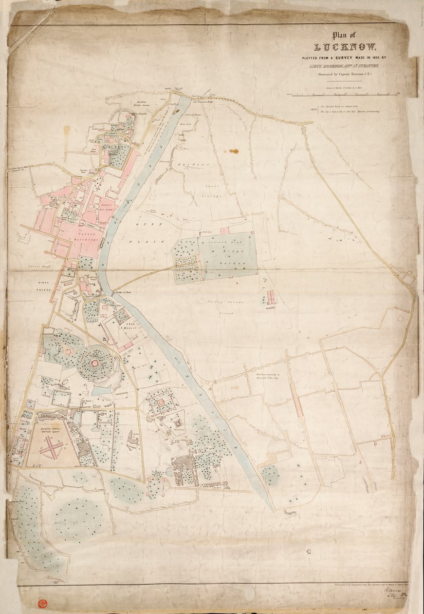 Lucknow terve, Moorsom hadnagy, 52. hadosztály, 1856-ban készült felmérés alapján. Gyalogos hadnagy. (Moorsom százados által bemutatott), 1856 körül (selyem, papír). alkotó: British School