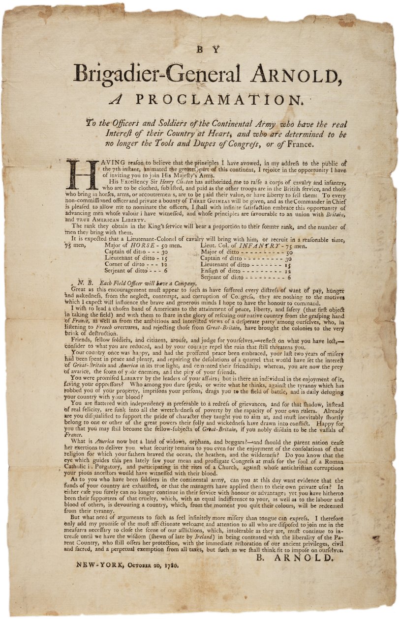 Kiáltvány a kontinentális hadsereg tisztjeihez és katonáihoz, 1780. október 20. alkotó: British School