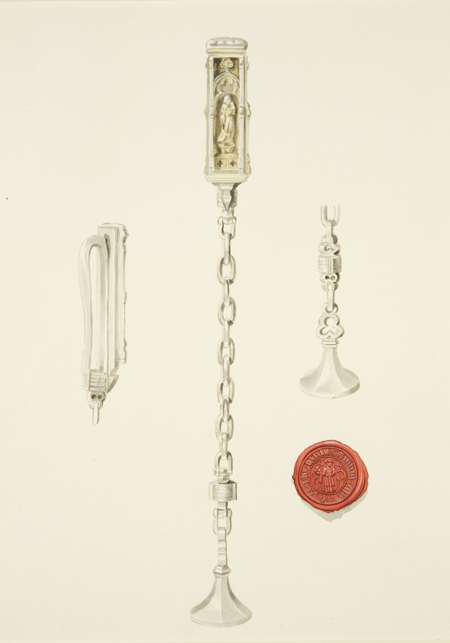 Szent István templom pecsétje és lánca, 1825 körül (ceruza és akvarell papíron) alkotó: British School