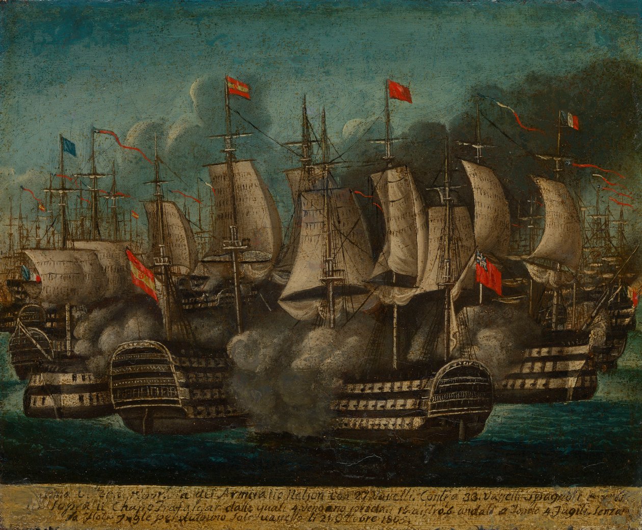 A trafalgari csata, 1805. október 21.", British School alkotó: British School