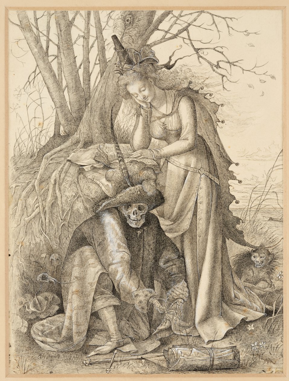 Vanitas allegória: Halál és egy fiatal nő alkotó: British School