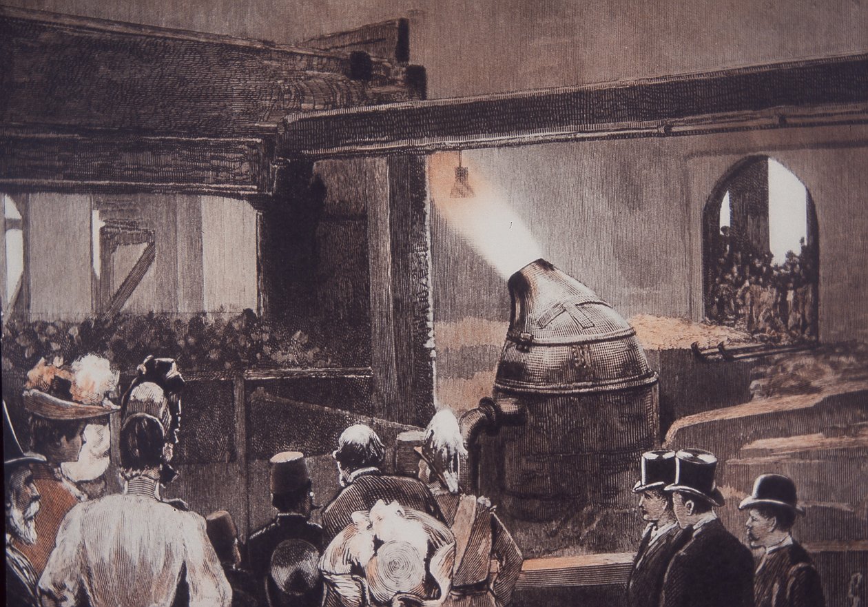 Látogatók nézik a Bessemer Steel Process-t a John Brown and Co öntödében alkotó: British School