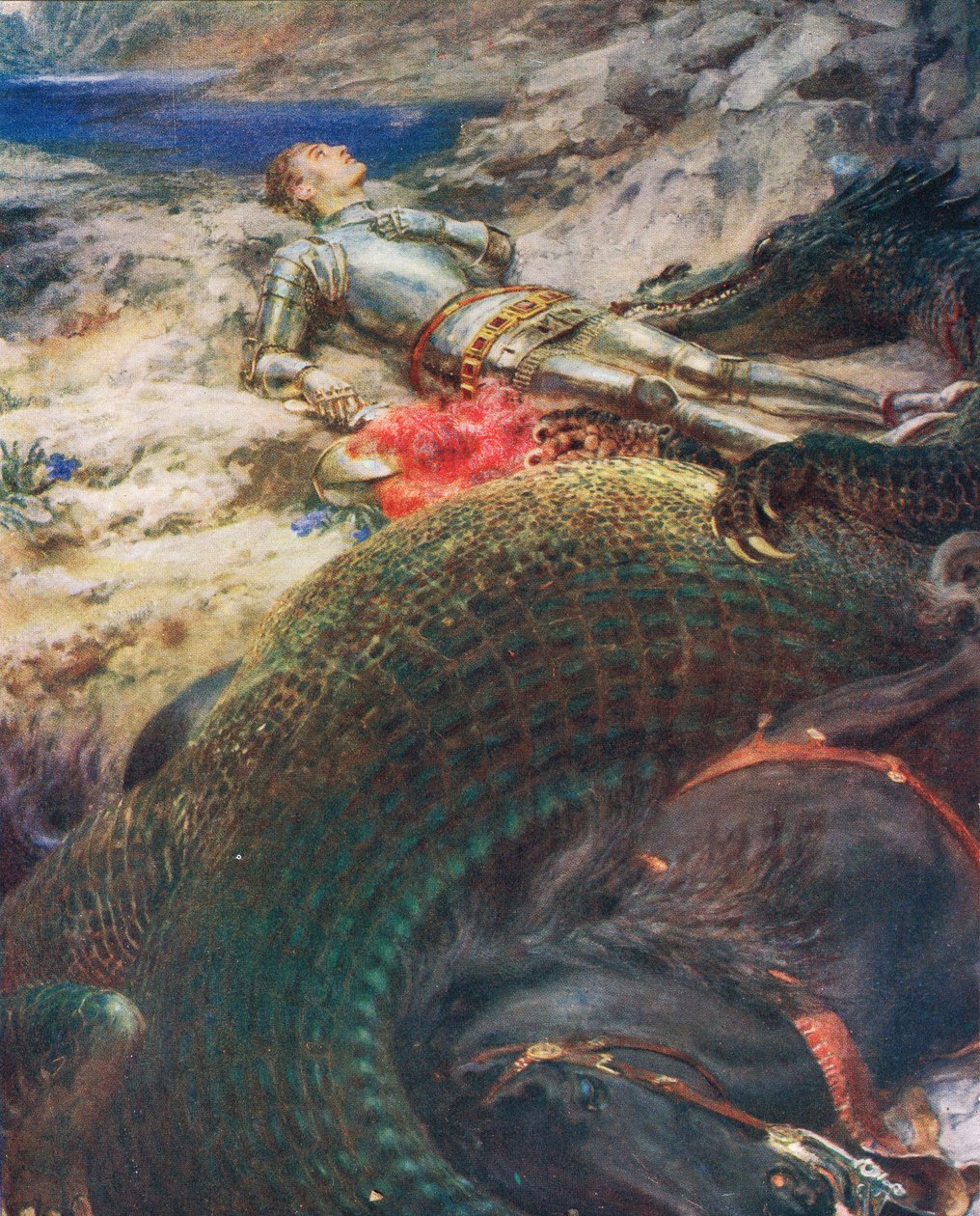 György és a sárkány, illusztráció az 1914 körül kiadott "Albert király könyvéből". alkotó: Briton Riviere