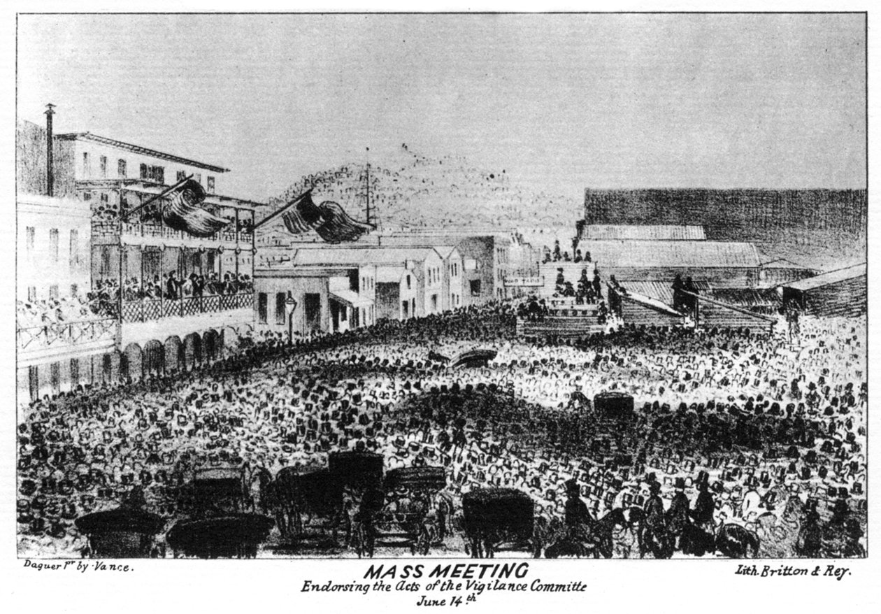 Tömegtalálkozó a Fort Vigilant mellett, Sacramento, Kalifornia, 1856, 1937. alkotó: Britton and Rey