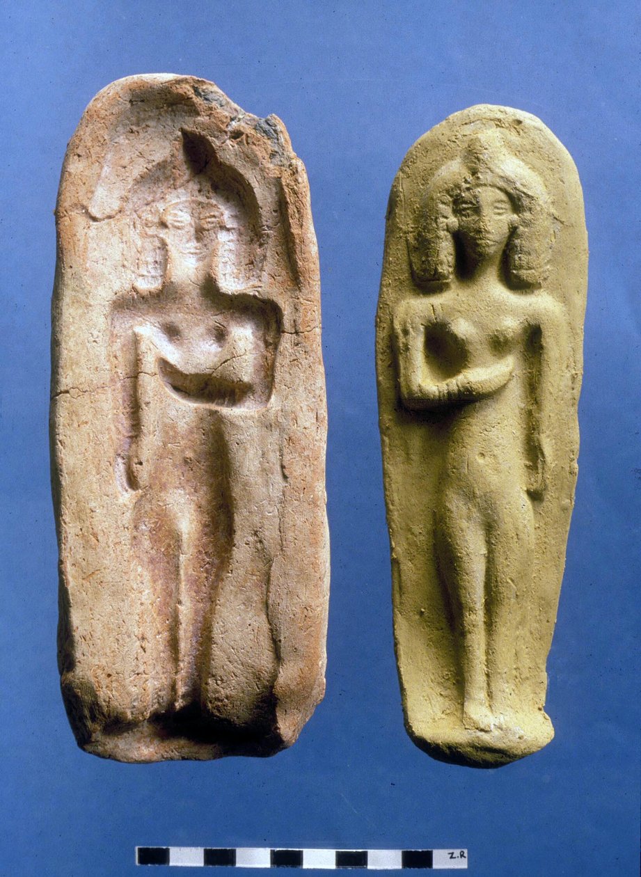 Egy termékenységistennő figurája és a forma, amelyből öntötték, Kr.e. 8-7. század (agyag) alkotó: Bronze Age