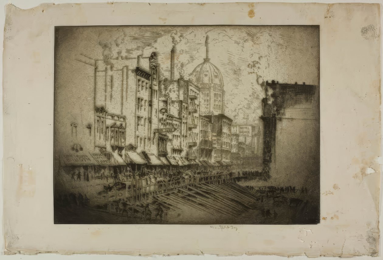 Chicago – Clark Street, Harrison Street sarkán alkotó: Bror Julius Olsson Nordfeldt