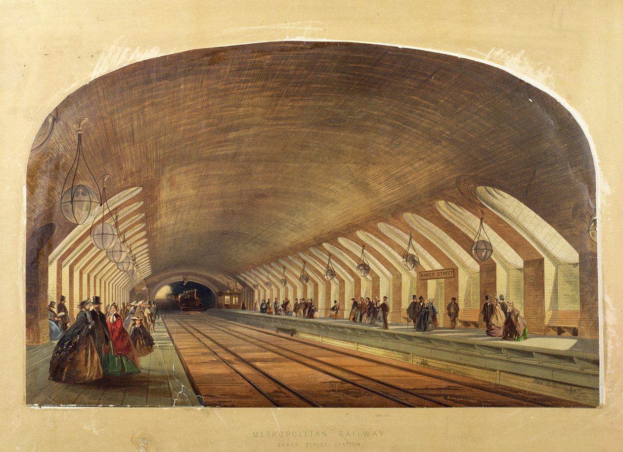 Metropolitan Railway, Baker Street Station, kromo litográfia alkotó: Brothers Kell