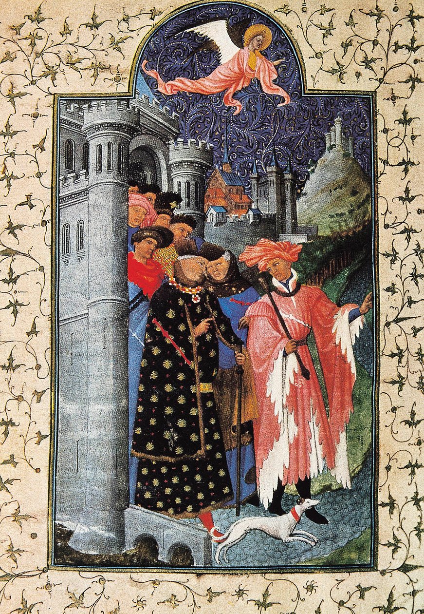 Jean de Berry herceg (1340-1416) és ingatlankezelője. Jean Limbourg (1370-1416) miniatúrája a "The Tres Riches Heures duc de Berry" című filmhez, 1440 körül Párizs. B.N. alkotó: Brothers Limbourg