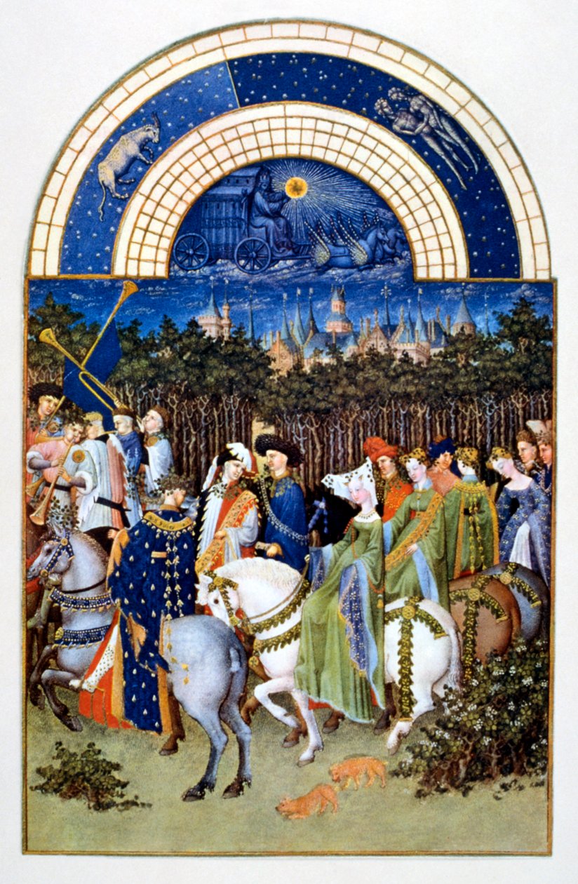 "Május" a "Les Très Riches Heures du Duc de Berry" ("A berryi herceg nagyon gazdag órái") című műből. alkotó: Brothers Limbourg