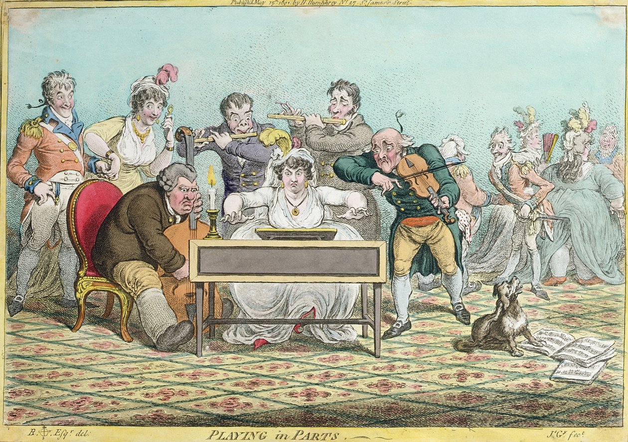 Játszik részekben, James Gillray (1757-1815) metszetében, Hannah Humphrey adta ki 1801-ben (kézzel színezett rézkarc) alkotó: Brownlow North