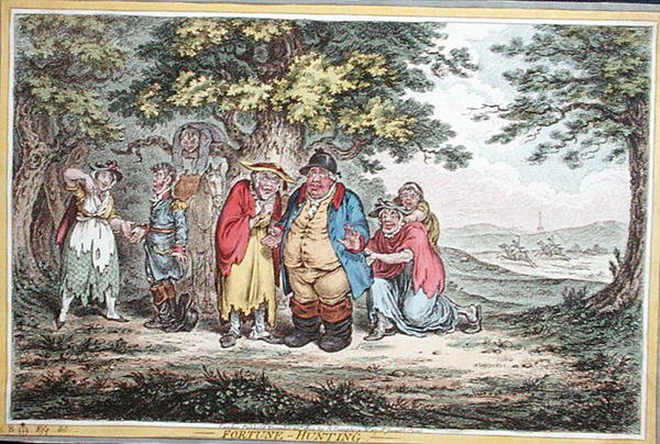 Szerencsevadászat, James Gillray (1757-1815) metszetében, Hannah Humphrey adta ki 1804-ben (kézzel színezett rézkarc) alkotó: Brownlow (after) North