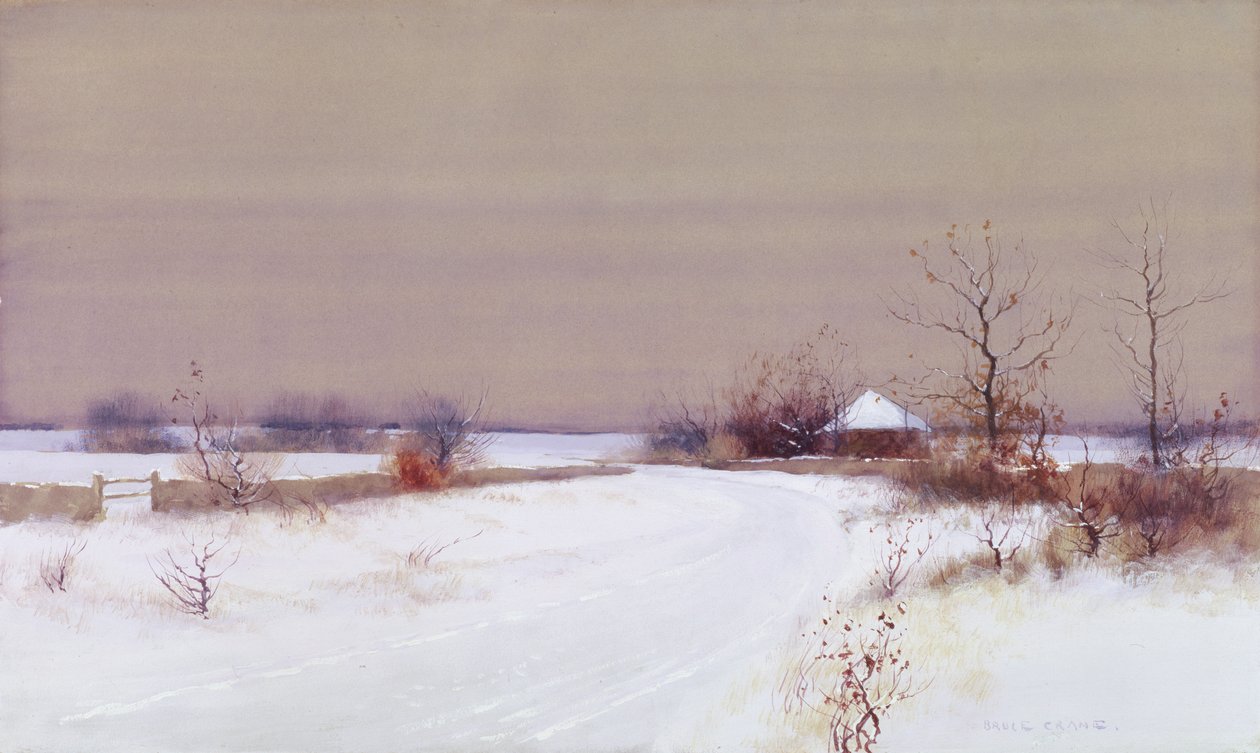 Snow Scene in Country, 1890 körül (wc és gouache papíron) alkotó: Bruce Crane