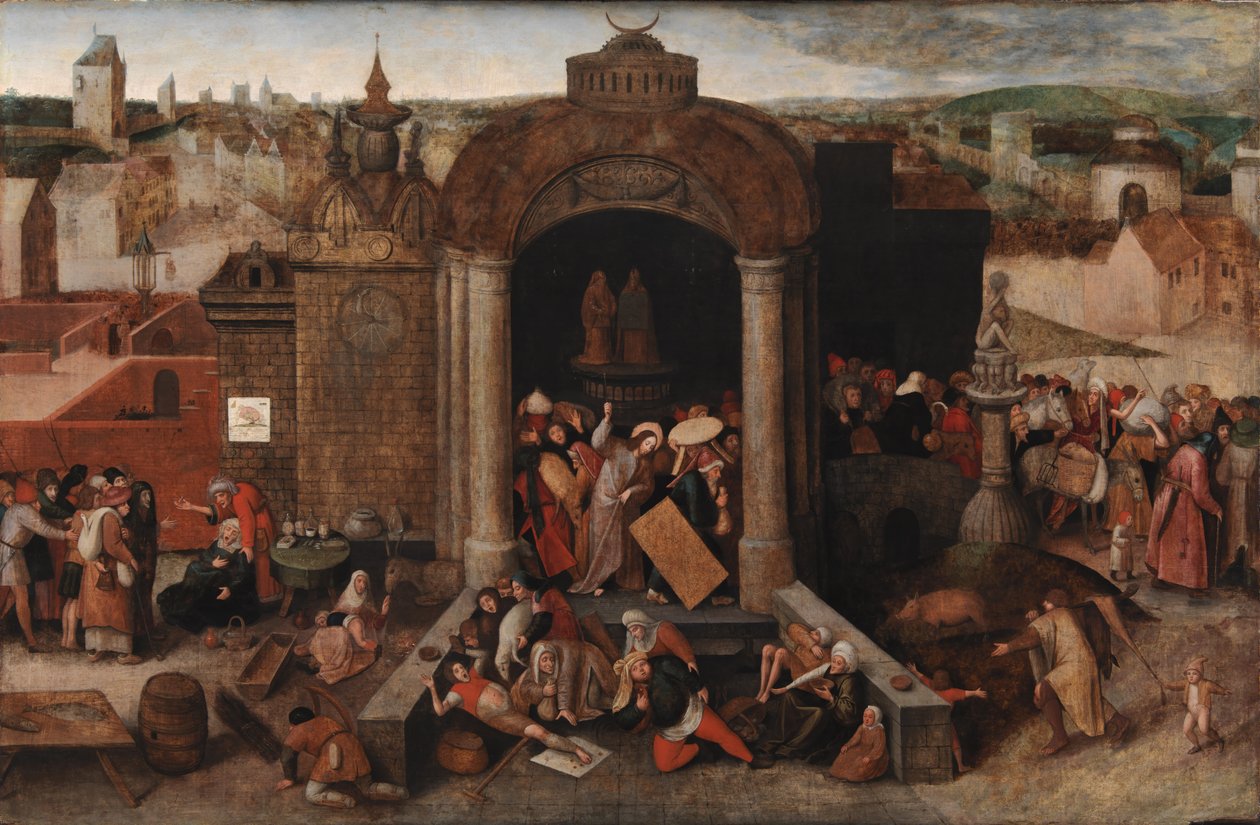 Krisztus, aki kiűzi a kereskedőket a templomból, 1569 után alkotó: Bruegel
