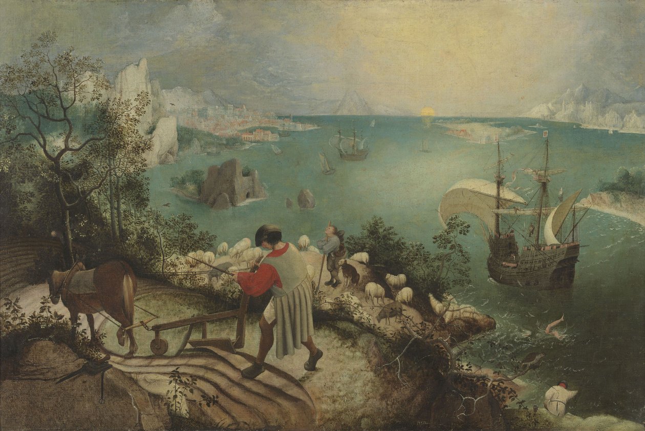 Táj Ikarusz bukásával, c. 1560 alkotó: Bruegel